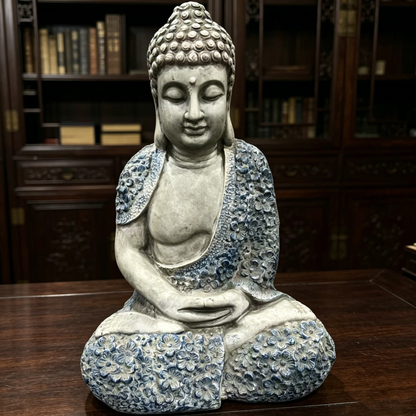 16'' Weatherproof Resin Buddha Garden Statue, Blue Floral Accent Meditating Buddha Figurine, Outdoor Zen Decor for Patio, Yard, Lawn & Landscape image 6