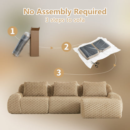 114" Modern L-Shaped Modular Sectional Sofa for Living Room,Flannelette Fabric,Oversized 3-Seater Couch,boneless sofa,Movable Ottoman,Buckle connection,Anti-slip Design,No Assembly,Light Camel image 10