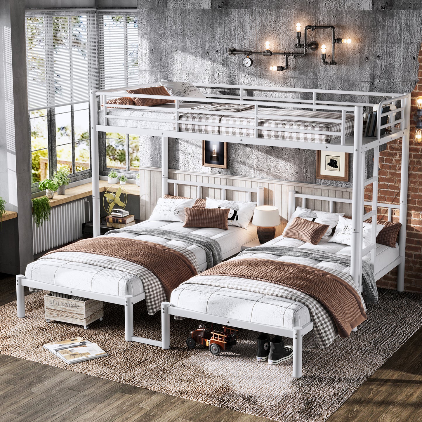 Twin over Twin & Twin Bunk Beds for 3, Twin XL over Twin & Twin Bunk Bed Metal Triple Bunk Bed, White image 1
