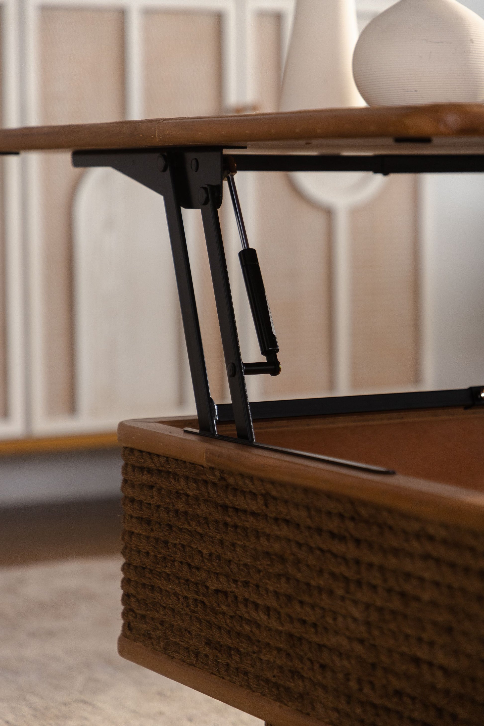 31.52"Square Rattan + Hemp Rope Coffee Table With Adjustable Storage Function, Featuring A Vintage Natural Style,for Dining Room, Kitchen And Living Room,Natural image 11