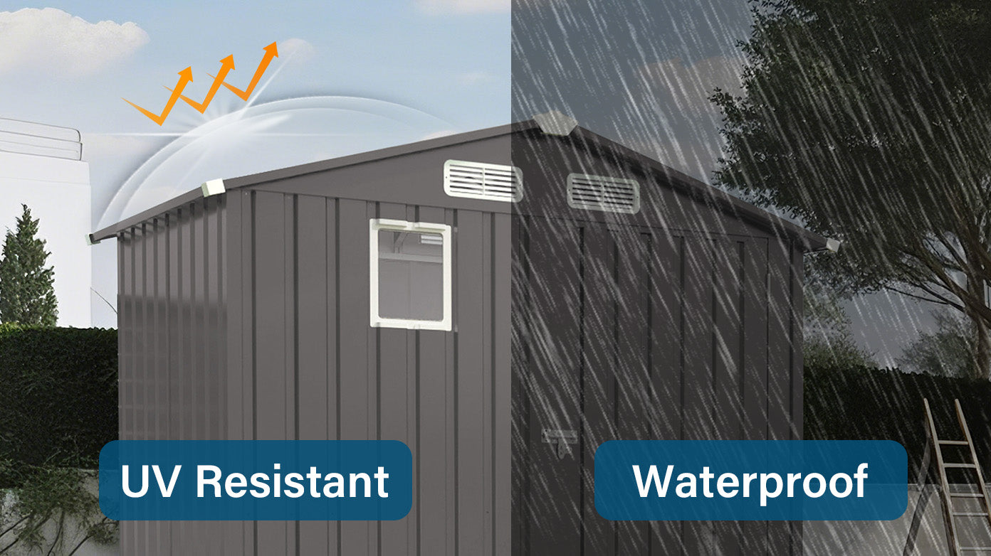 6X 3.6FT Metal Outdoor Storage Shed, Tool Shed with Peaked Roof Watertight with Clear Window and Lockable Door Compact Metal Tool Room for Garden, Backyard, Patio, Sundries and Bike Storage, Gray image 6