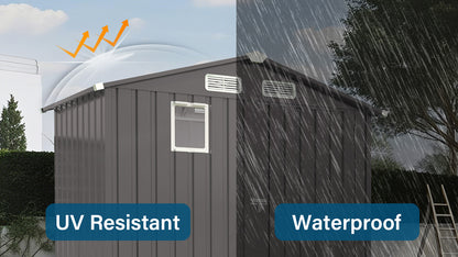 6X 3.6FT Metal Outdoor Storage Shed, Tool Shed with Peaked Roof Watertight with Clear Window and Lockable Door Compact Metal Tool Room for Garden, Backyard, Patio, Sundries and Bike Storage, Gray image 6