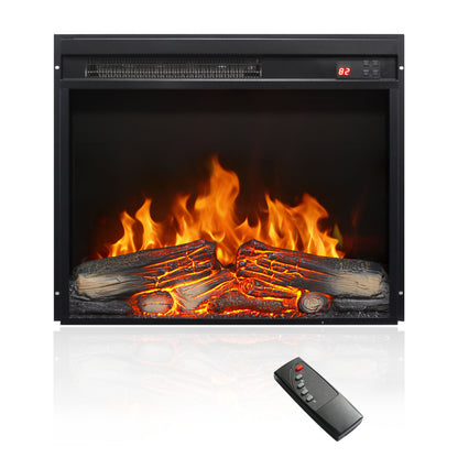 23 inch electric fireplace insert, ultra thin heater with log set & realistic flame, remote control with timer, overheating protection image 1