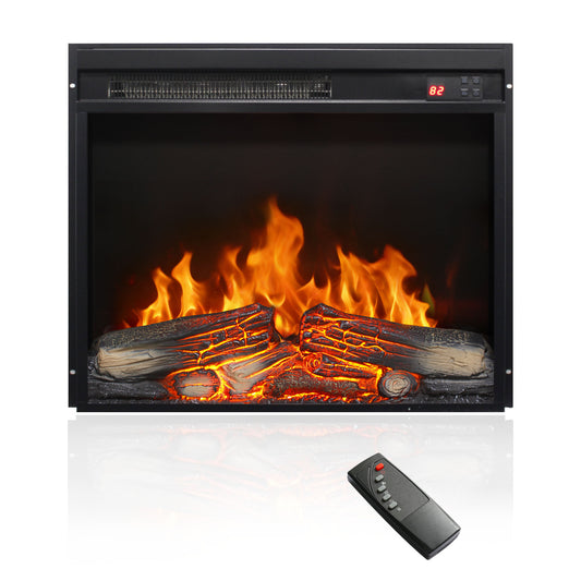 23 inch electric fireplace insert, ultra thin heater with log set & realistic flame, remote control with timer, overheating protection image 1