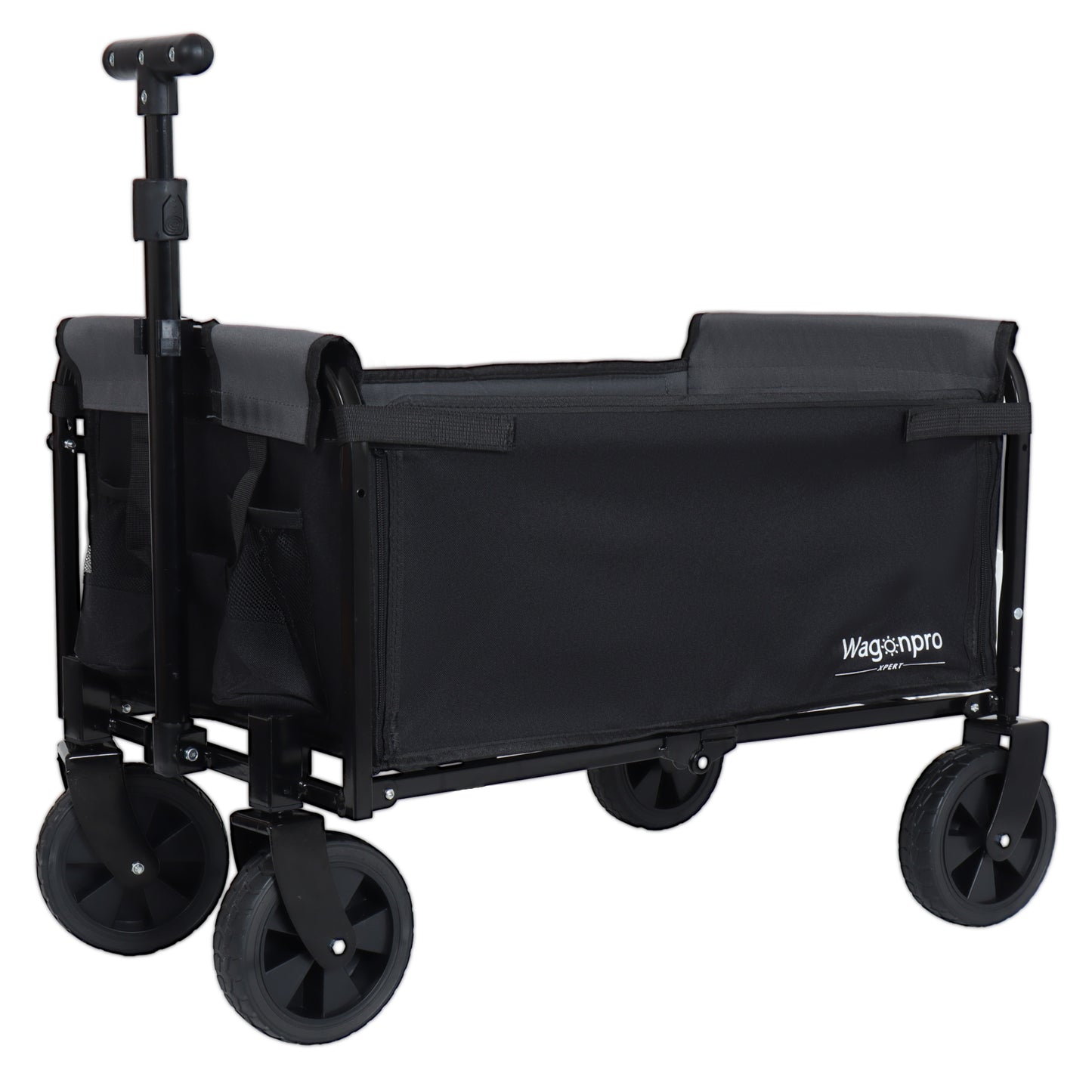 All-in-One Convertible Folding Camping Wagon Cart: Bench Seat, Storage Compartment & Included Dog Tether, Black/Gray image 1