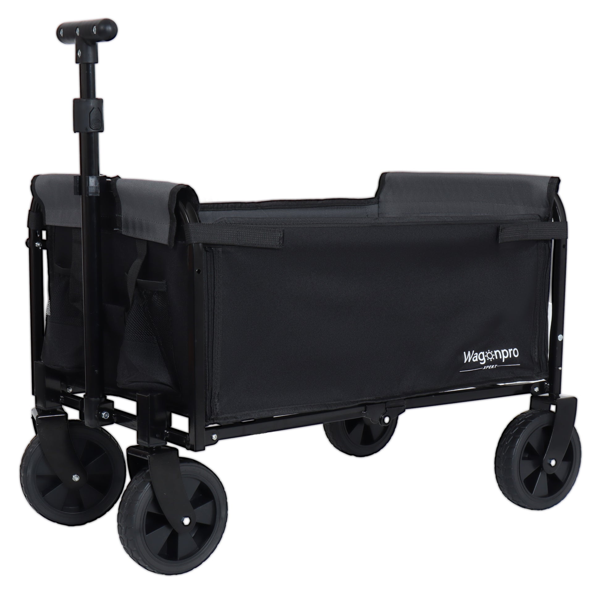All-in-One Convertible Folding Camping Wagon Cart: Bench Seat, Storage Compartment & Included Dog Tether, Black/Gray image 1