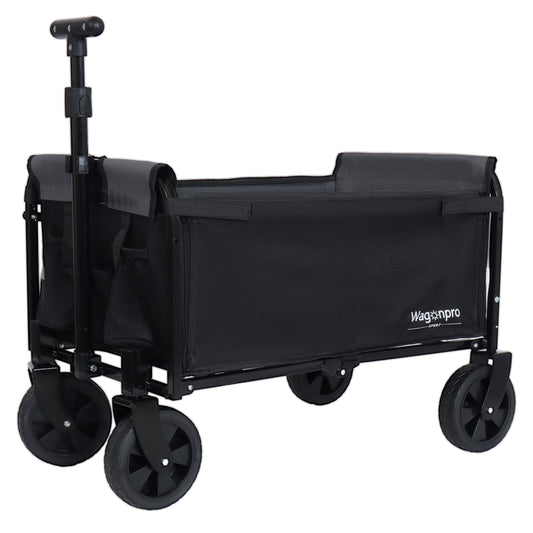 All-in-One Convertible Folding Camping Wagon Cart: Bench Seat, Storage Compartment & Included Dog Tether, Black/Gray image 1