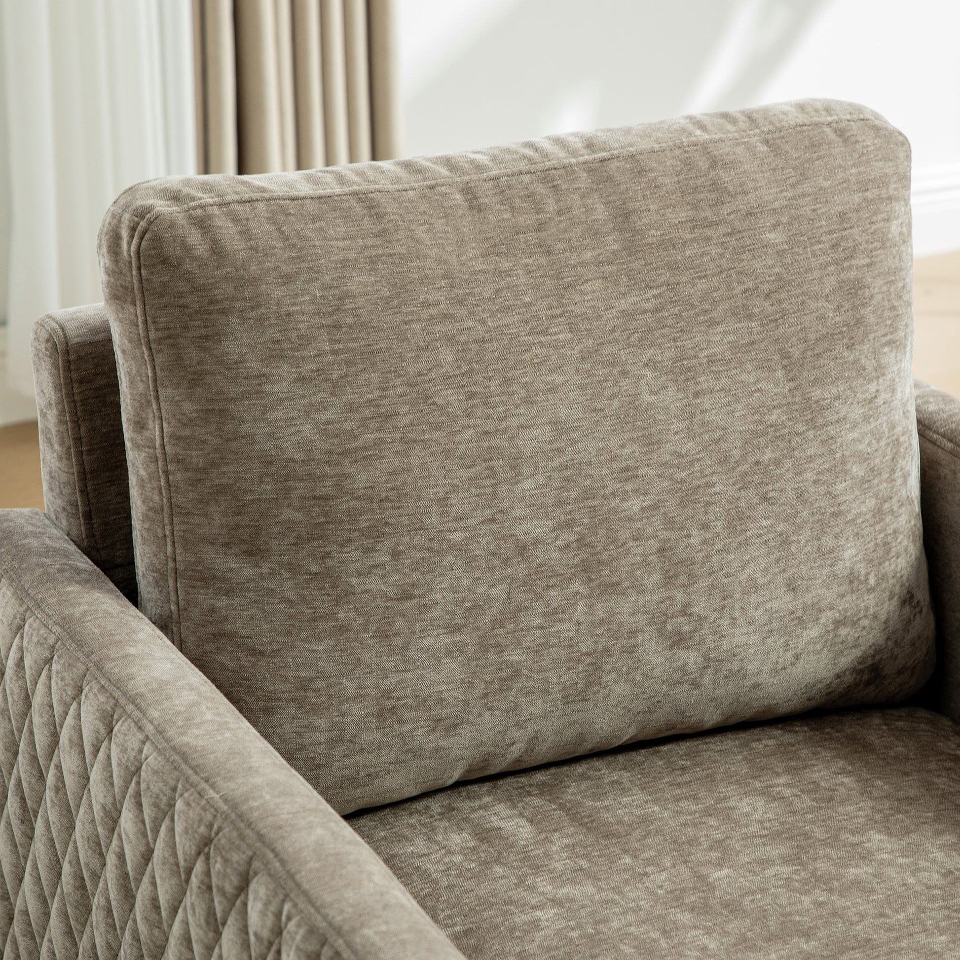 29.5''W Upholstered 360° Swivel Armchair with Hidden Storage, Comfy Diamond-Shape Tufted Armrests Accent Square Club Chair Single Sofa with Pillow for Living Room, Bedroom,Reading Nook,Corner, Taupe image 11