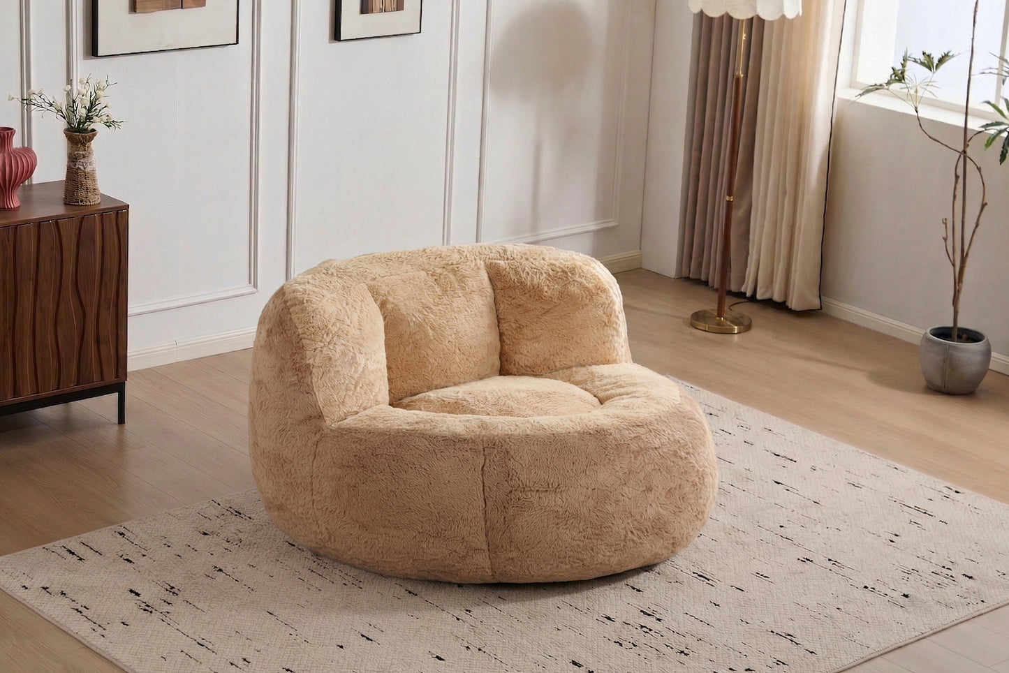 Oversized Bean Bag Chairs,Multicolor Faux Fur Couch Filled with Shredded Sponge,Large Lounger Sofa For Living Room,No Assembly Required,Brown+Camel image 10