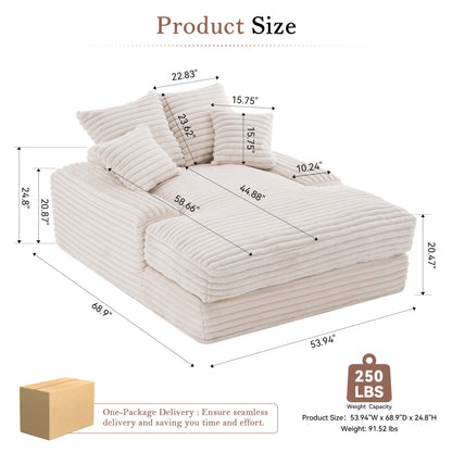 012-Luxury Corduroy Convertible Chaise Lounge with 4 Pillows, Ultra-Soft Sofa Bed No Assembly Required, Instant Setup Lounge Chair Bed for Living Room, Apartment & Small Spaces, Beige image 2