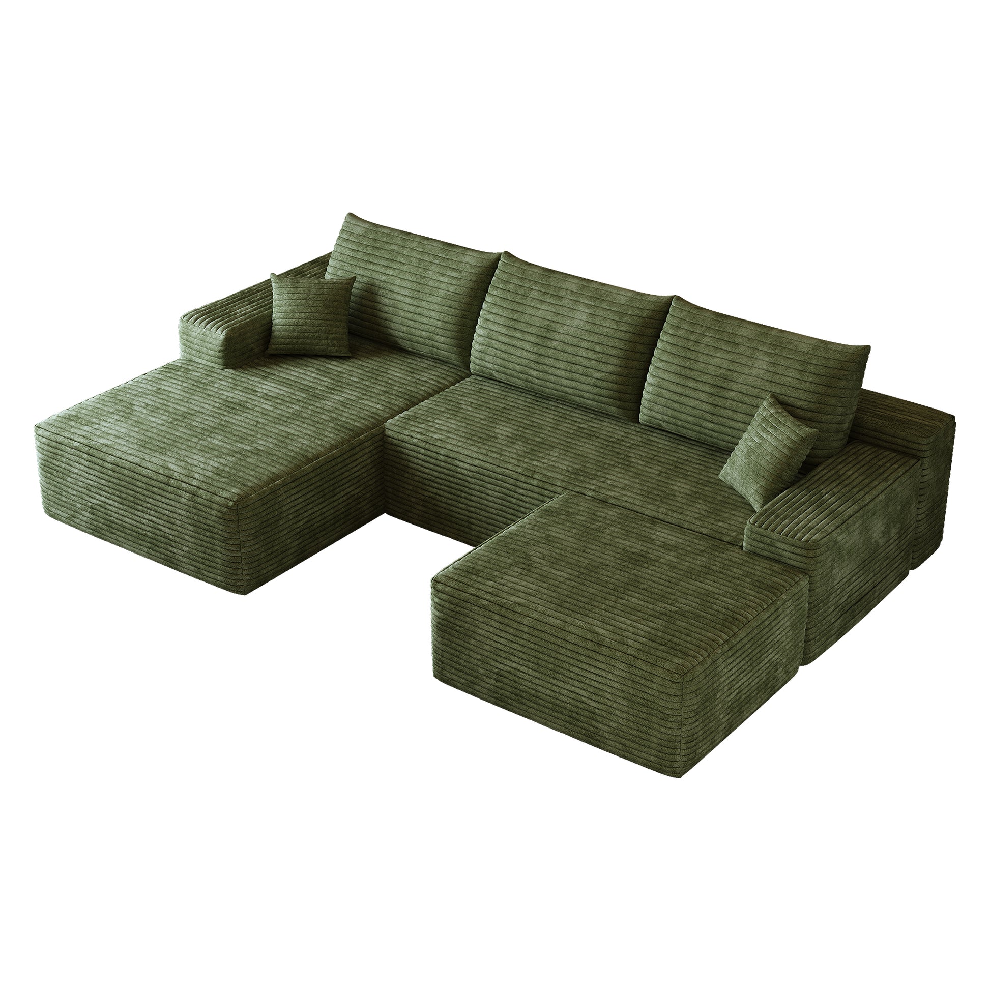107"Cloud Sectional Sofa with 1 Ottoman,Modern Minimalist Upholstered Couches,Comfort U Shaped Sofa for Living Room,Deep Seat Corner Couch,No Assembly Required (Plush Corduroy Fabric),Green image 9
