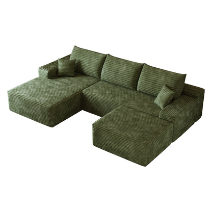 107"Cloud Sectional Sofa with 1 Ottoman,Modern Minimalist Upholstered Couches,Comfort U Shaped Sofa for Living Room,Deep Seat Corner Couch,No Assembly Required (Plush Corduroy Fabric),Green image 9