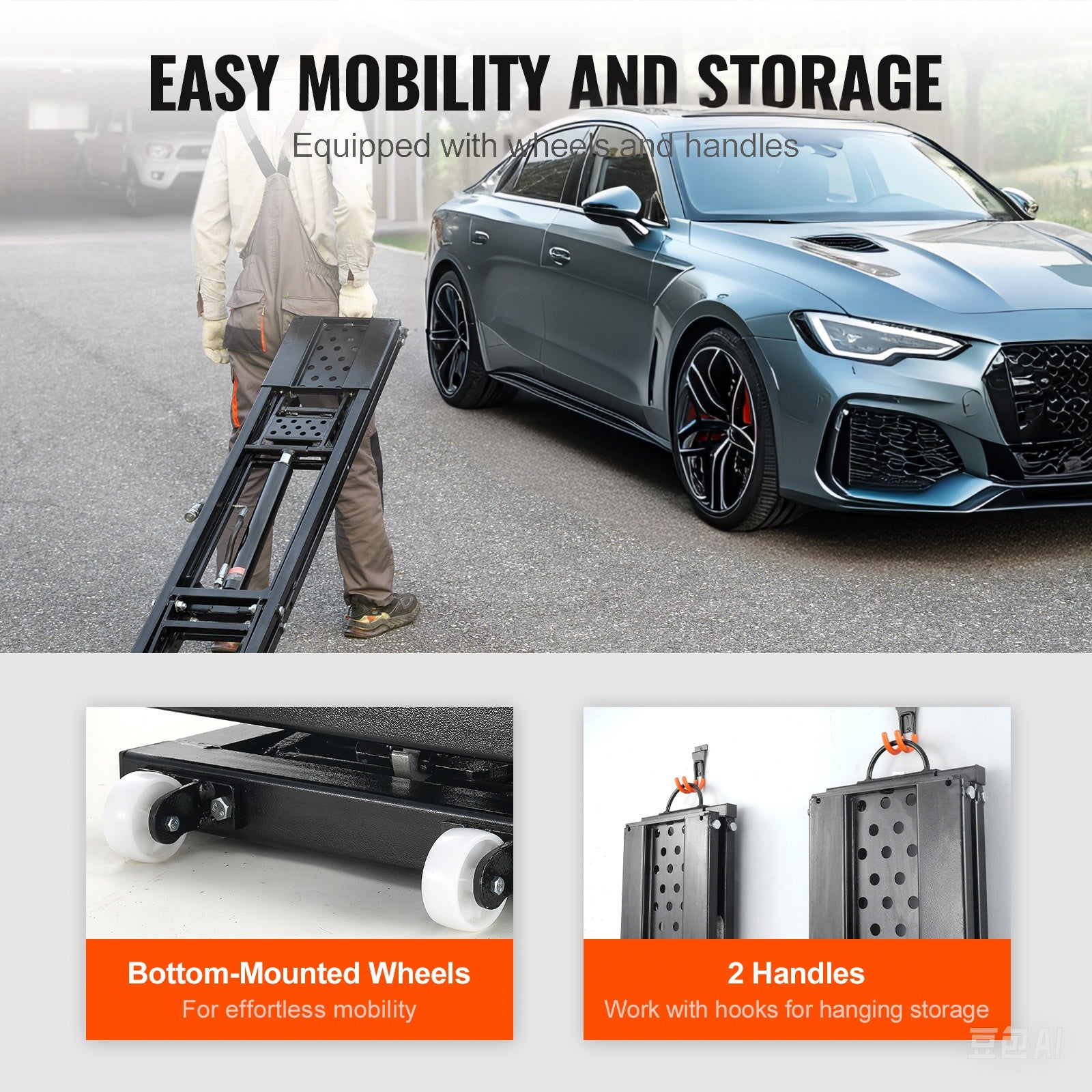 Car Lift, 25.6" Max. Height, 5,000 LBS Capacity Portable Car Lift, with Extended-Length Plates, Heavy-duty Carbon Steel Truck Lift with 120V Power Unit, Auto Car Jack Lifts for Home Garage Shop image 2