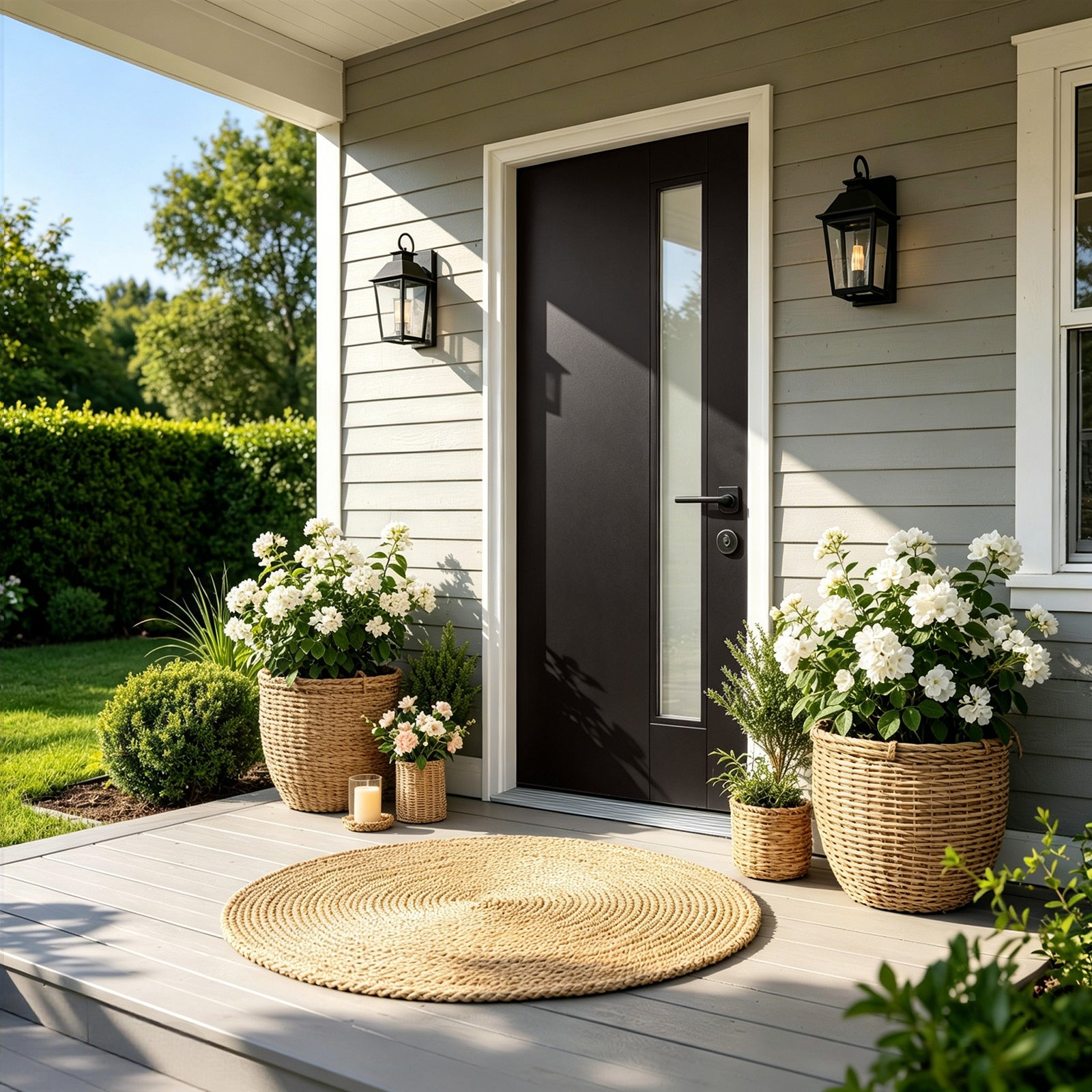 36"x80" Fiberglass Front Door with White 4-9/16" PVC Frame,Left-Hand Inswing Exterior Door with Brickmould,Contemporary minimalist smooth skin with frosted glass for Home Entrance, Black image 1