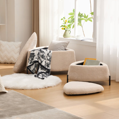 29.9"Wide 2 - Piece Upholstered Storage Ottoman Set Footrest Shoe Changing Stool with Metal Legs,Faux Fur Foot Stool Coffee Side Table With Reversible Lid for Living Room Bedroom Entryway. Light Camel image 7