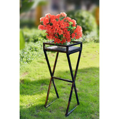 35.5" Gray Stone Slab Black / Gold Metal Plant Stand