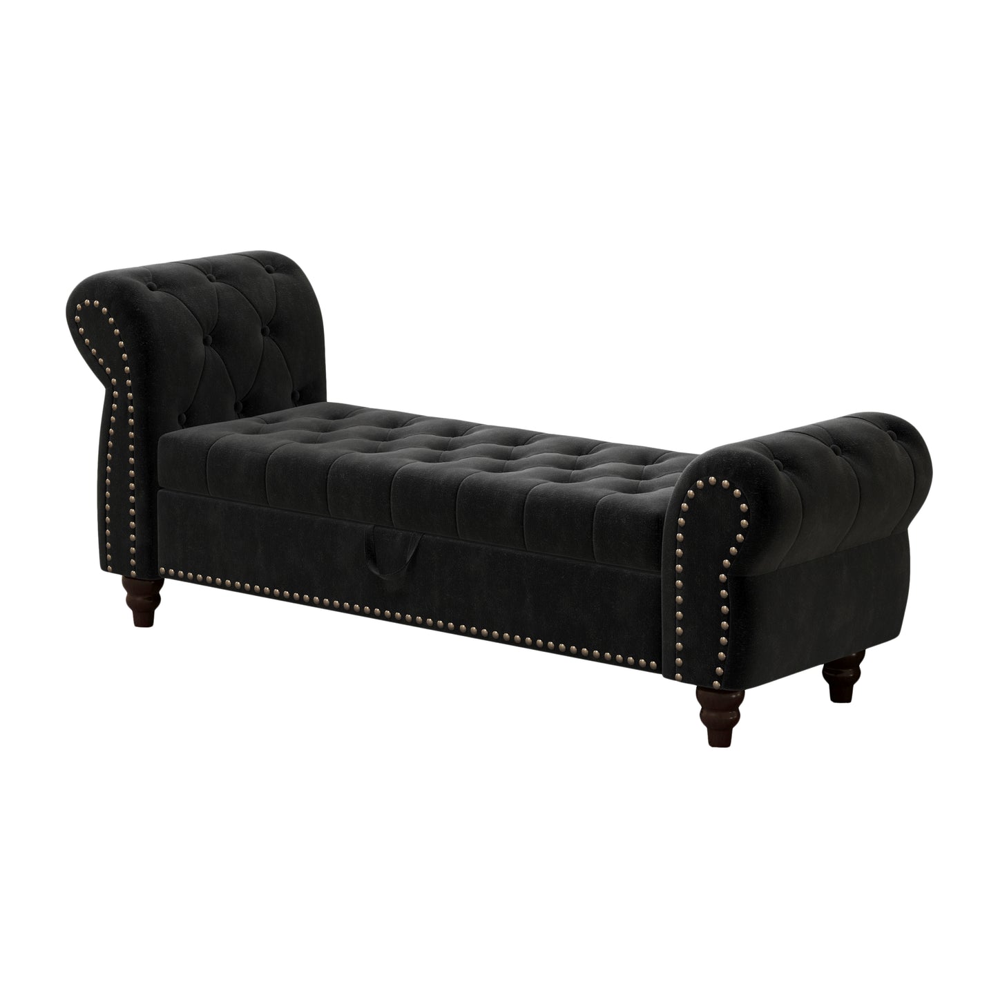 64.5" Bed Bench for Bed Room Nails Tufted Chaise of Lounge with Storage Velvet Upholstery Black image 8
