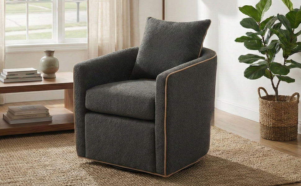 Swivel Accent Chair Upholstered Club Chair Barrel Sofa Chair for Living Room, Reading Corner, and Small Spaces, Dark Grey image 3
