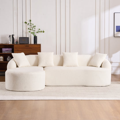 Boneless L-Shape Sectional Sofa with Curved Chaise,White Modular Chenille Compression Couch,30D High-Density Foam,Minimalist Modular Couches Sleeper for Living Room Bedroom Apartment Lounge. image 9