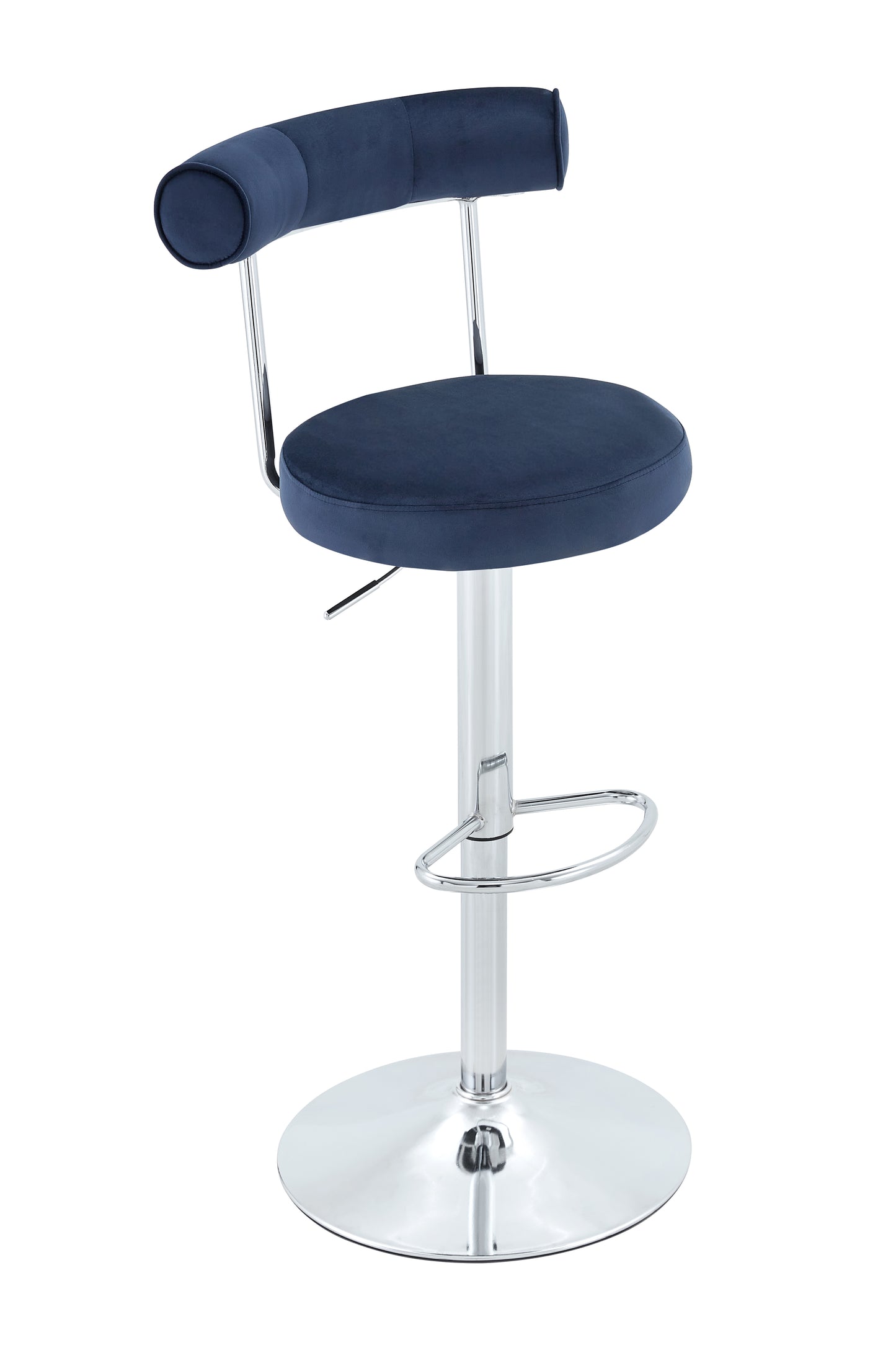 Soft Velvet Upholstered Swivel Adjustable Bar Chair with Chrome Silver Legs - Dining Room Living Room Bar Cafe Reception Desk Bar Stool(Dark Blue, Set of 2) image 6