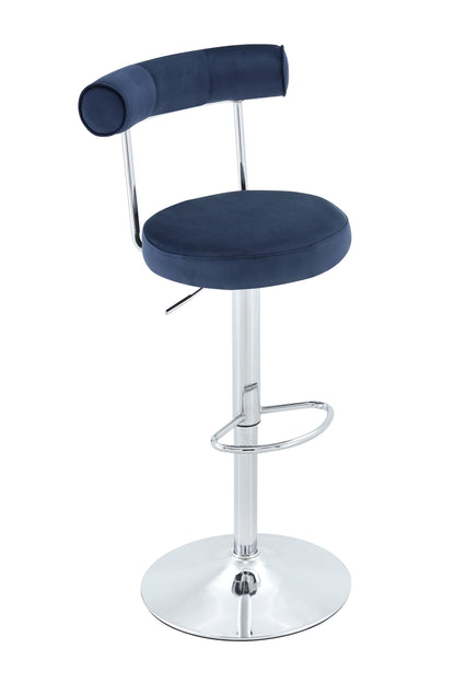 Soft Velvet Upholstered Swivel Adjustable Bar Chair with Chrome Silver Legs - Dining Room Living Room Bar Cafe Reception Desk Bar Stool(Dark Blue, Set of 2) image 6