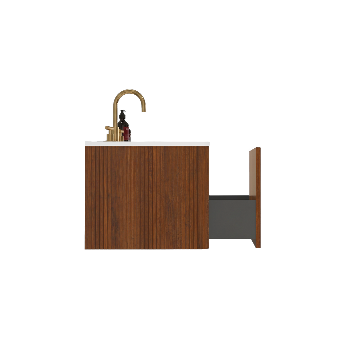 Etna 36" Striped Walnut Bathroom Vanity with Carrara White Ceramic Sink, Wall Mounted Floating Bathroom Vanity for Modern Bathroom, KD image 6