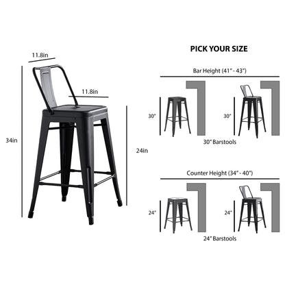 24"Metal Barstool,Country Rustic Style with Back, Kitchen Counter Bar Stool, Lightweight & Sturdy Build, Set of 4 -Matte Black image 7