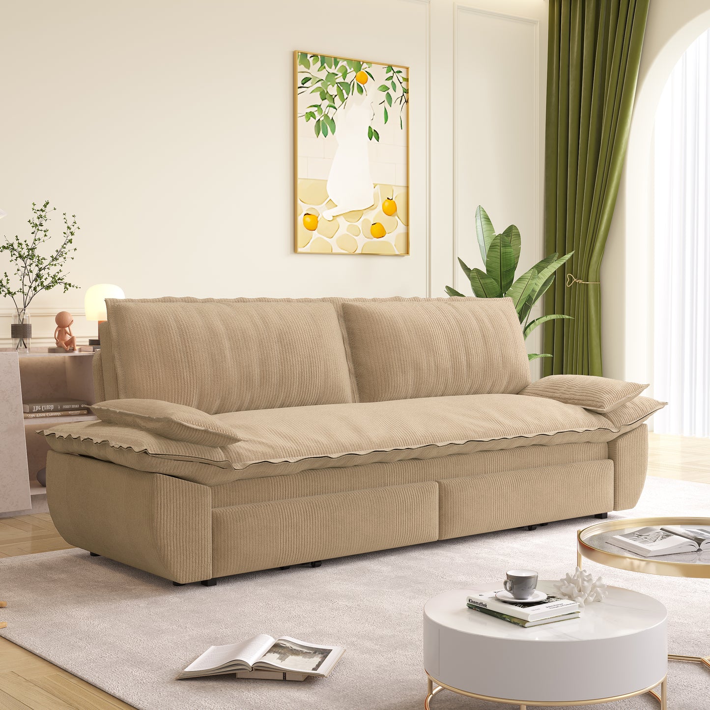 73.2" Queen Pull Out Sofa Bed,3-in-1 Convertible Sleeper Sofa,Multi-Functional Corduroy Loveseat Bed,Camel(Old sku:W1885S00234) image 3