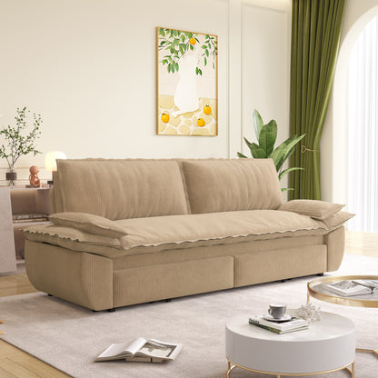 73.2" Queen Pull Out Sofa Bed,3-in-1 Convertible Sleeper Sofa,Multi-Functional Corduroy Loveseat Bed,Camel(Old sku:W1885S00234) image 3