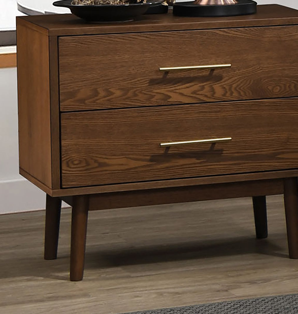 Walnut Color Panel Headboard 3pc Bedroom Set Queen Size Bed 2x Nightstands Wooden Mid-Century Modern Style image 12