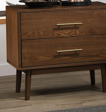 Walnut Color Panel Headboard 3pc Bedroom Set Queen Size Bed 2x Nightstands Wooden Mid-Century Modern Style image 12