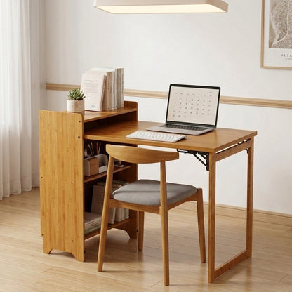 Bamboo Folding Desk, Foldable Desk for Small Space, Computer Desk with Hidden Storage, Mid Century Foldable Table for Home Office and Bedroom (NATURAL WOOD) image 1