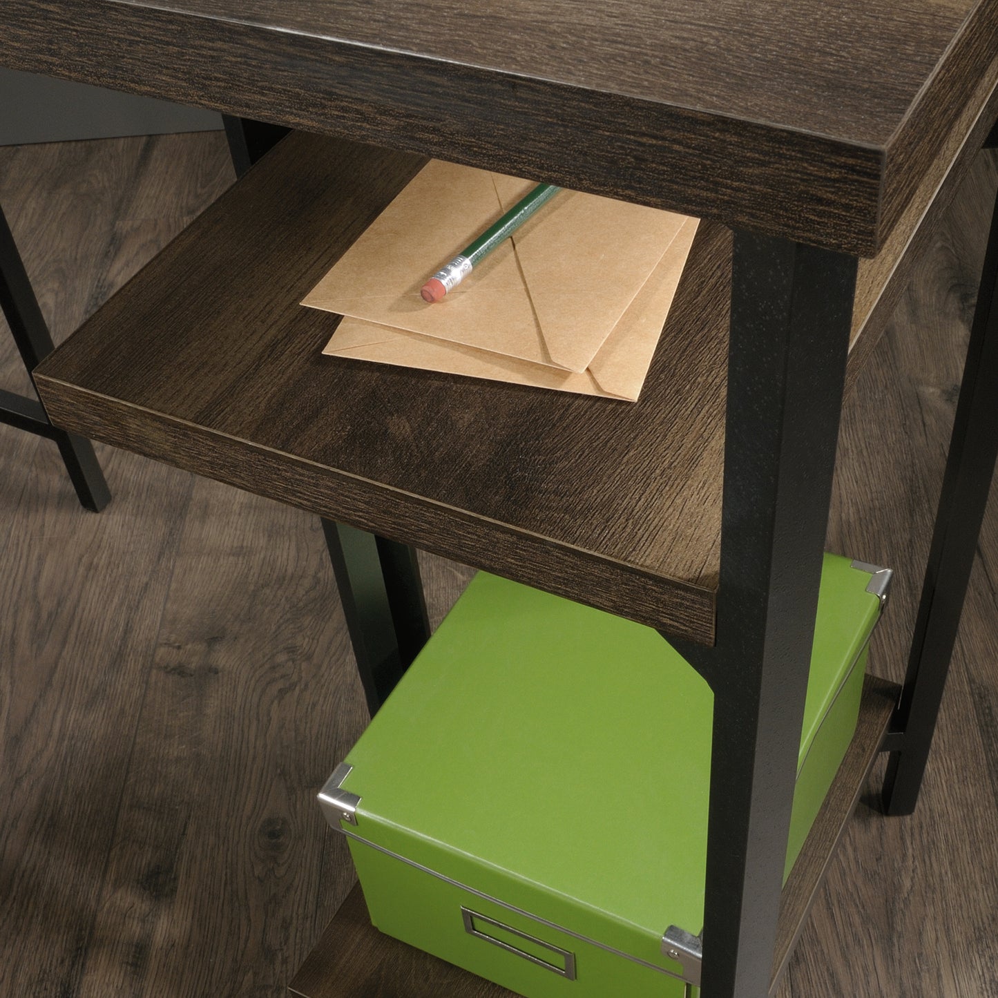 L-Shaped Desk with Rustic Style, Brown finish image 2
