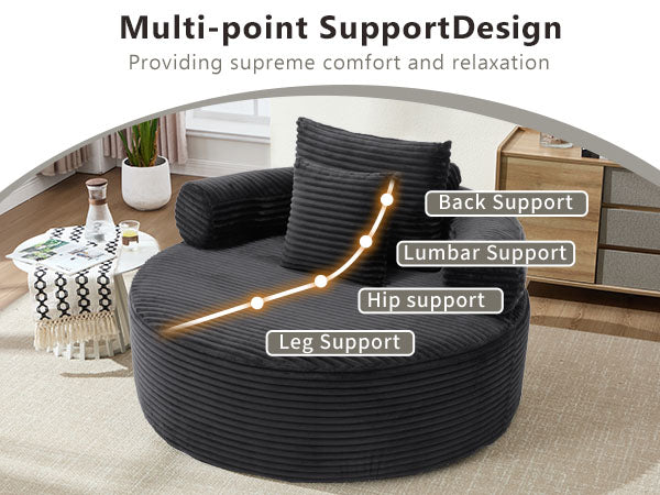 Round Sofa Bed with Memory Foam Sectional Couches for Living Room, Cloud Couch with three pillows, Black image 4