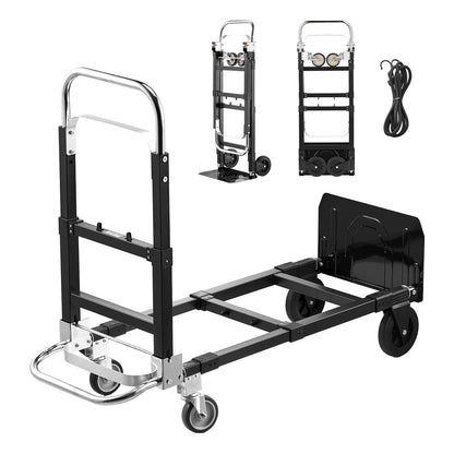 2 in 1 Folding Hand Truck, 500 lbs Load Capacity for 4-Wheel Mode, Convertible Hand Truck Dolly with Wheels & Adjustable Handle, Portable Trolley Dolly for Moving Home, Office, Warehouse image 1