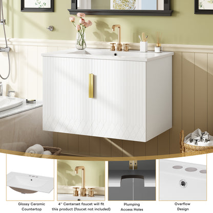 30" Vintage Bathroom Vanity with Ceramic Sink, with 3 Holes Single Ceramic Sink, Bathroom Storage Vanity Cabinet with 2 Soft Closing Doors image 5