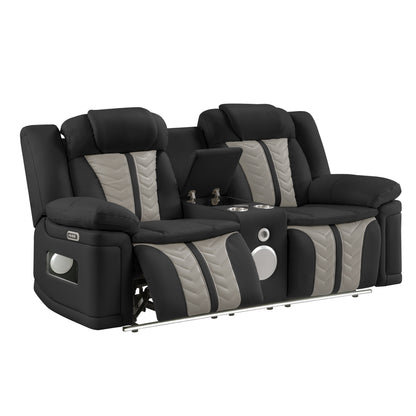 Cruiser Power Reclining Loveseat with Console, Power Headrests, LED Lighting, Speaker & Massage Made with Faux Leather in Black and Gray image 3
