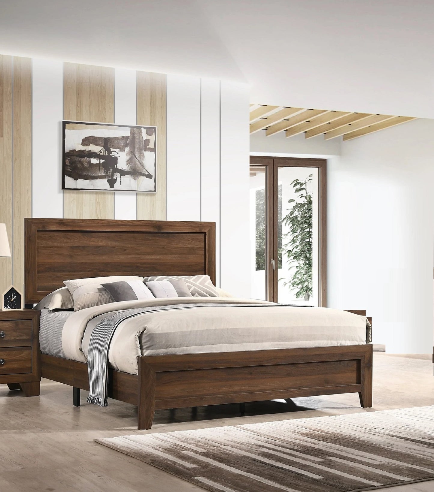 Beautiful 1pc Full Size Panel Bed Brown Cherry Finish Wooden Contemporary Bedroom Furniture image 2