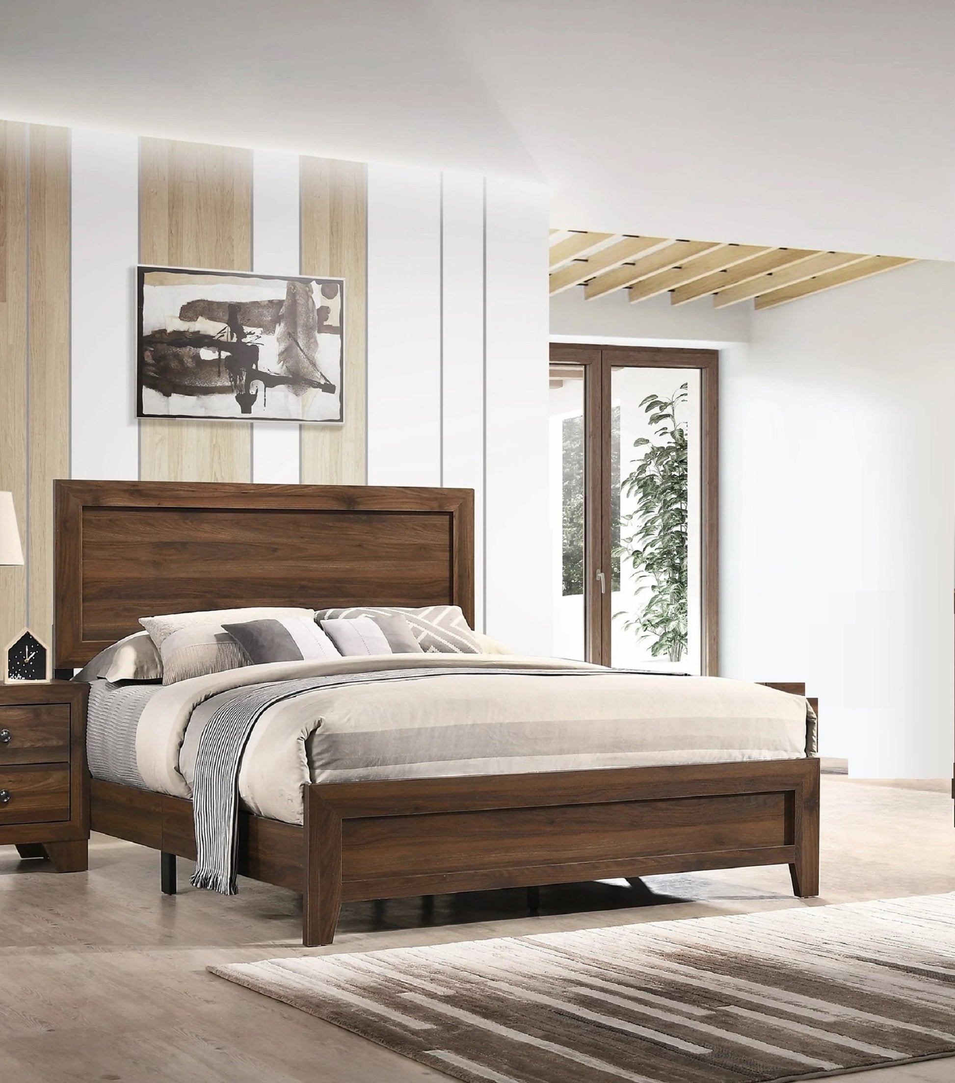 Beautiful 1pc Full Size Panel Bed Brown Cherry Finish Wooden Contemporary Bedroom Furniture image 2