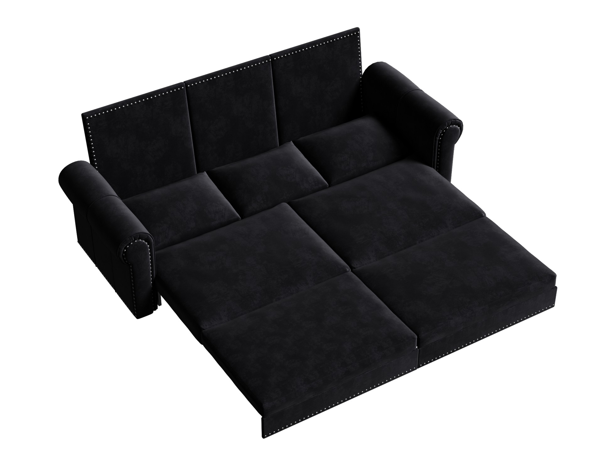 Chesterfield Sofa,93.7" King Pull Out Sofa Bed,3-in-1 Velvet Convertible Sleeper Sofa with Nailhead Trim & Rolled Arm,Multi-Functional Sofa Bed for Black (Old sku:W1885S00039/W1885S00100) image 9