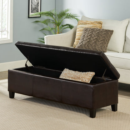 Upholstered PU Leather Storage Ottoman, Solid Wooden Legs (old sku 57742.00BRN) image 2