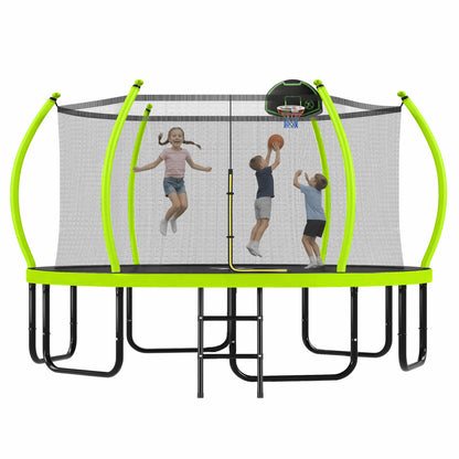 16FT Trampoline with Basketball Hoop for Kids and Adults, Round Outdoor Trampoline with Enclosure Net & Curved Poles & Ladder,Green image 10