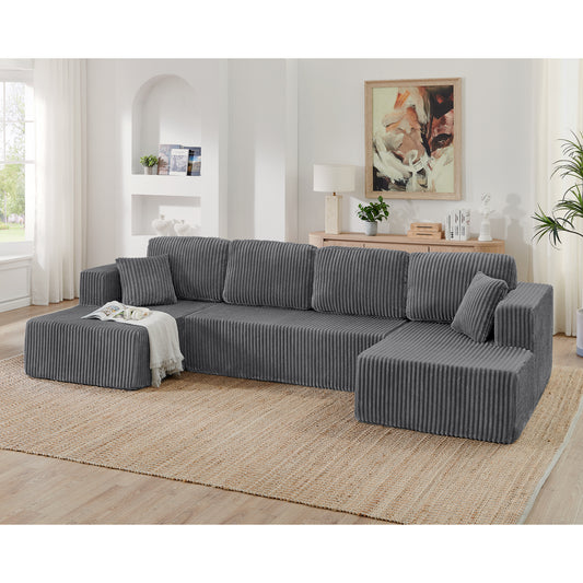 U shape Modular Sectional Sofa, Compressed Sectional Sofa Modern Minimalist Style Corduroy Couch, Sleeper Sofa for Living Room, Bedroom, Comfy Compressed Sofa Couch Space-Efficient Design-grey image 1