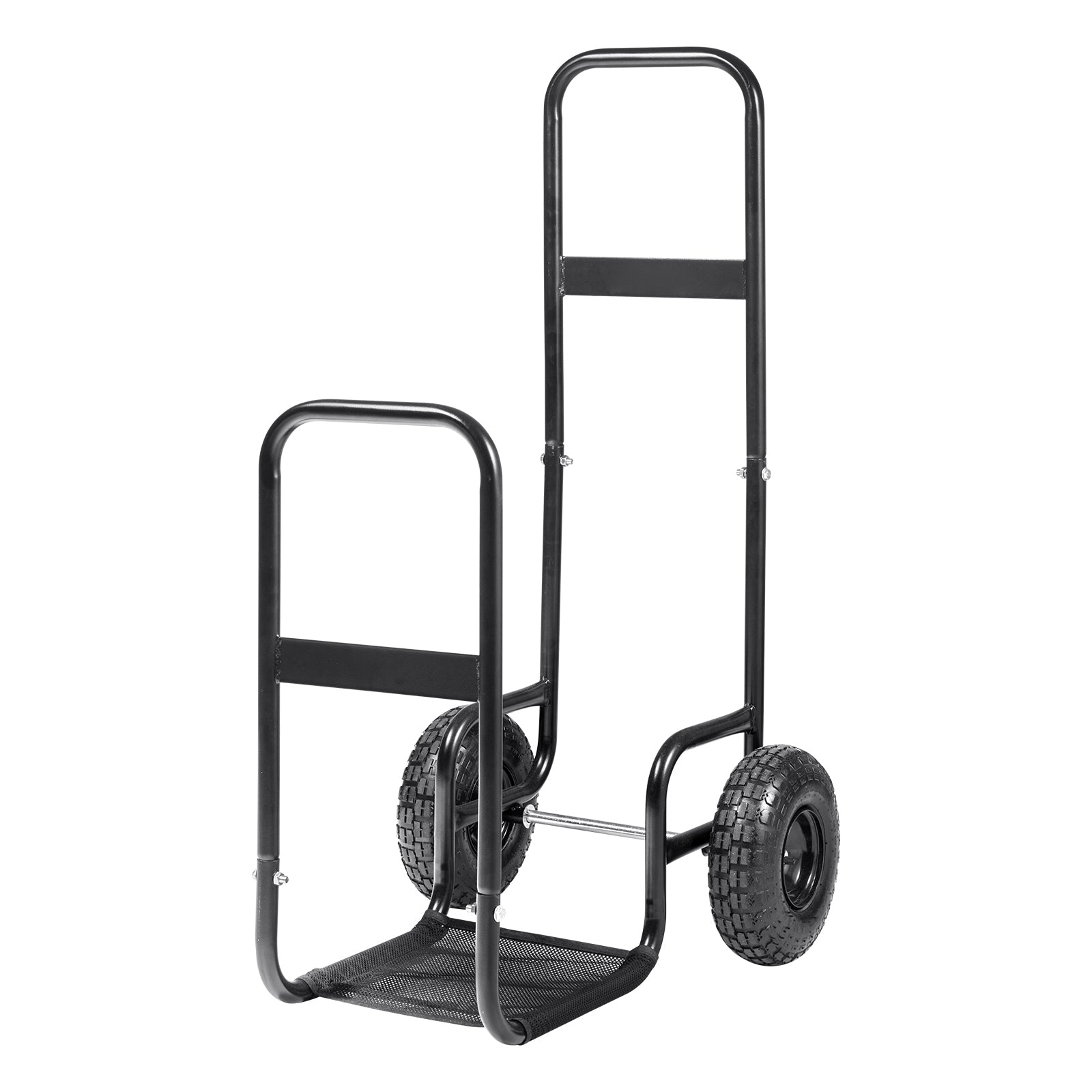 Firewood Log Cart, 250 lbs Load Capacity, Outdoor and Indoor Wood Rack Storage Mover with Pneumatic Rubber Wheels, Heavy Duty Steel Dolly Hauler, Firewood Carrier for Fireplace, Fire Pit, Black image 4