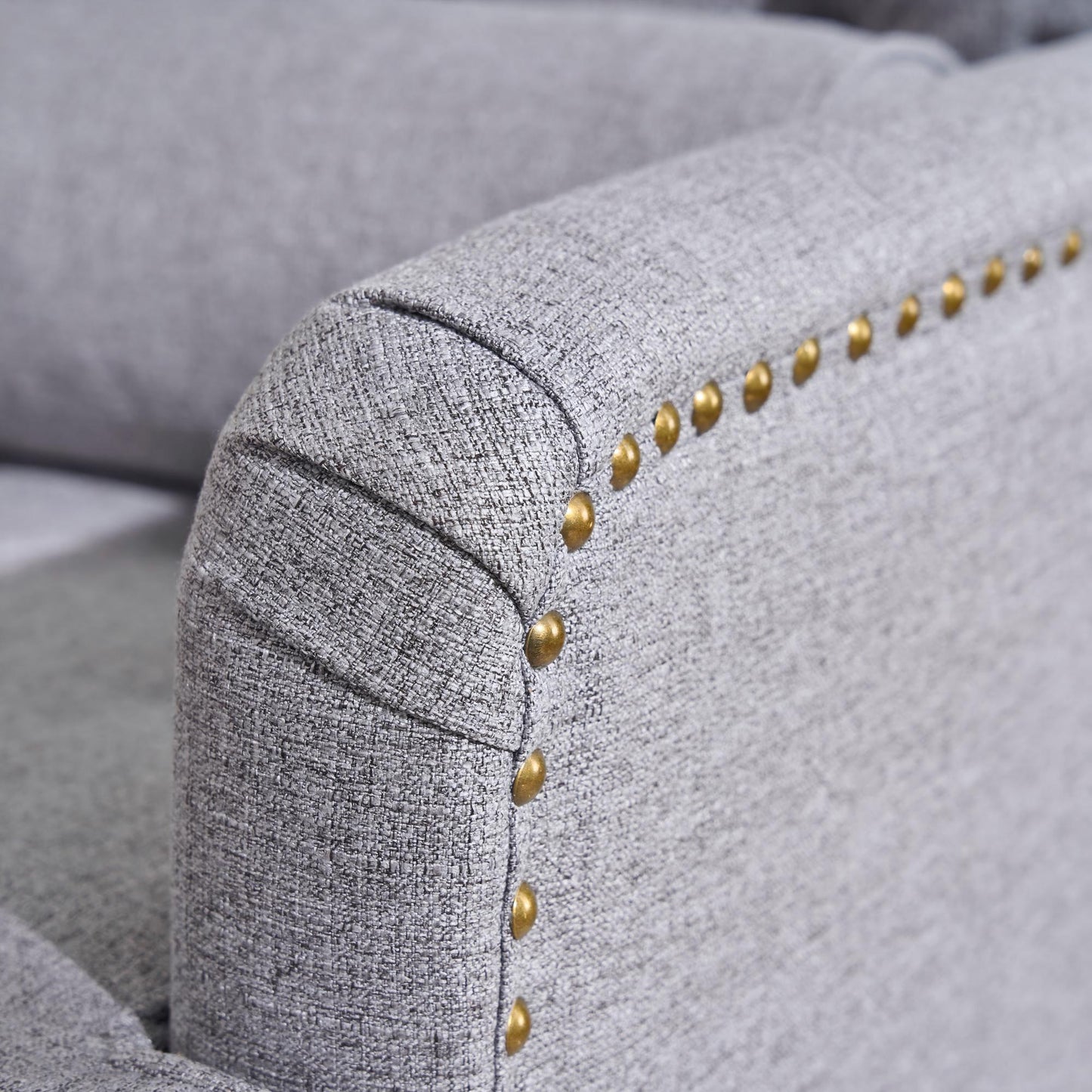 Tufted Club Chair with pillow, Accent Chair, Upholstered Button Armchair, Linen Fabric Corduroy Sofa Chairs for Bedroom, Living Room, Mid Century Modern with Studded Reading Chair, Gray image 8