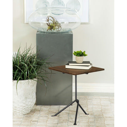 Dark Brown and Gunmetal Accent Table with Tripod Legs image 1