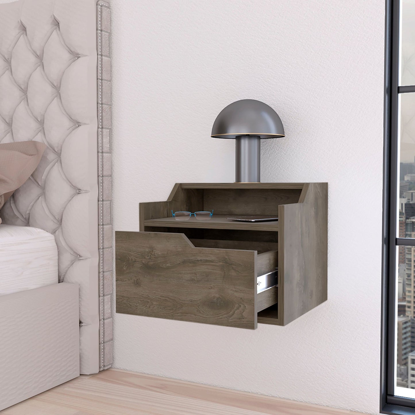 Dark Brown Dual-Shelf Display Floating Nightstand image 2