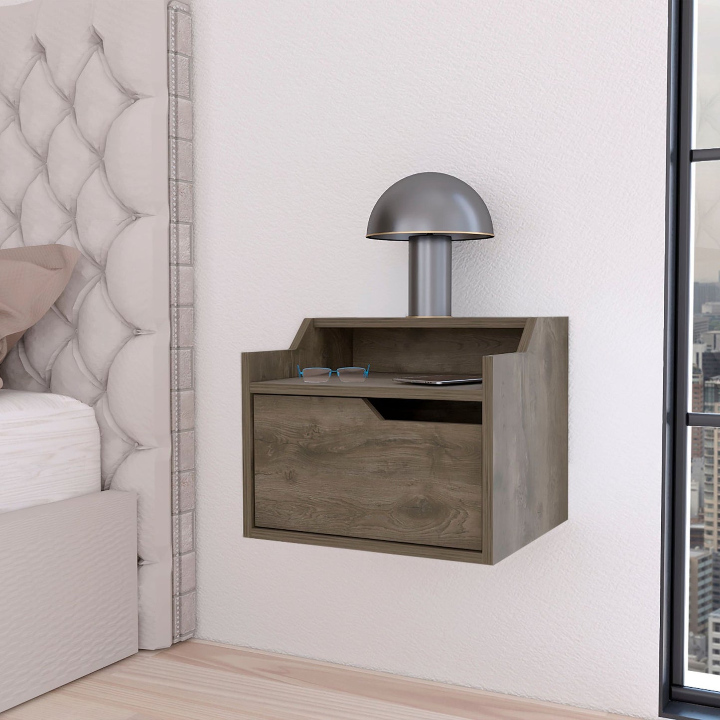 Dark Brown Dual-Shelf Display Floating Nightstand image 1