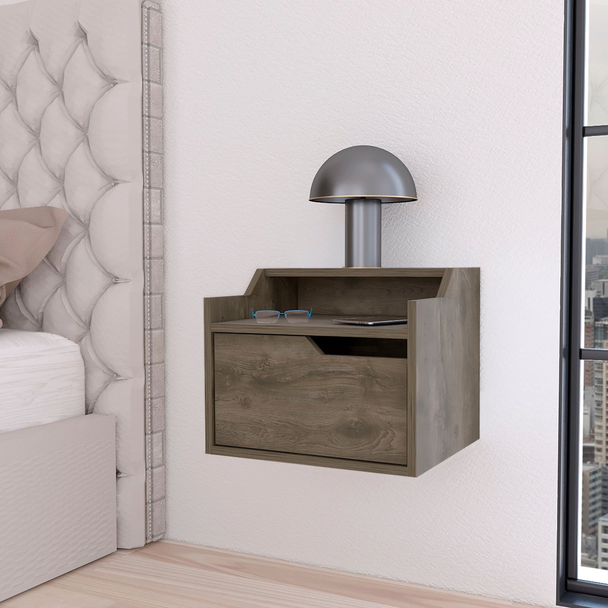 Dark Brown Dual-Shelf Display Floating Nightstand image 1