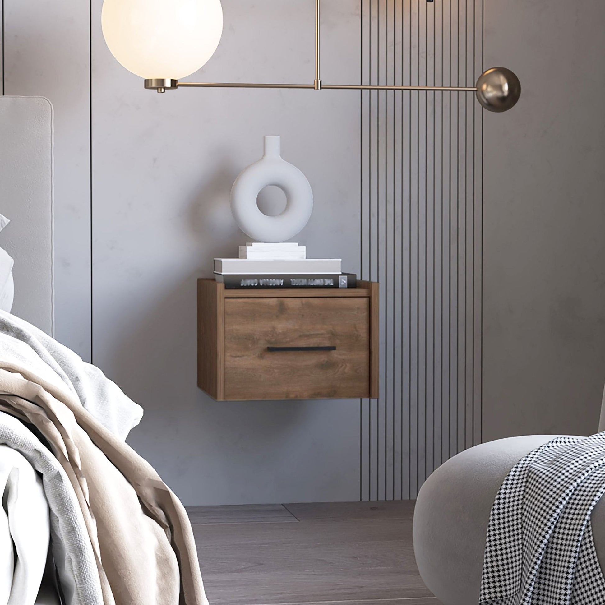 Dark Brown Wall-Mounted Floating Nightstand image 1